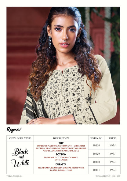 Black And White Reyna Cotton Pant Style Suits Wholesaler Ahmedabad