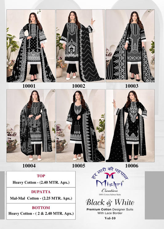 Black And White Vol 10 Mishri Mix Cotton Karachi Salwar Suits Wholesale Rate