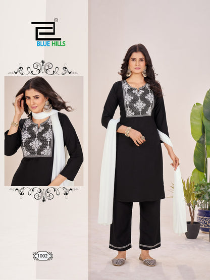 Black And White Vol 14 Blue Hills Rayon 14Kg Readymade Pant Style Suits Exporter Ahmedabad