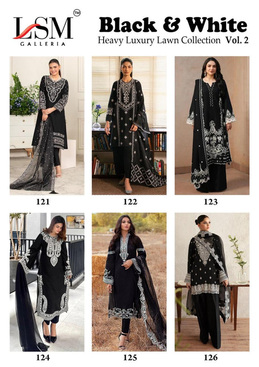 Black And White Vol 2 Lsm Galleria Lawn Cotton Karachi Salwar Suits Exporter Ahmedabad
