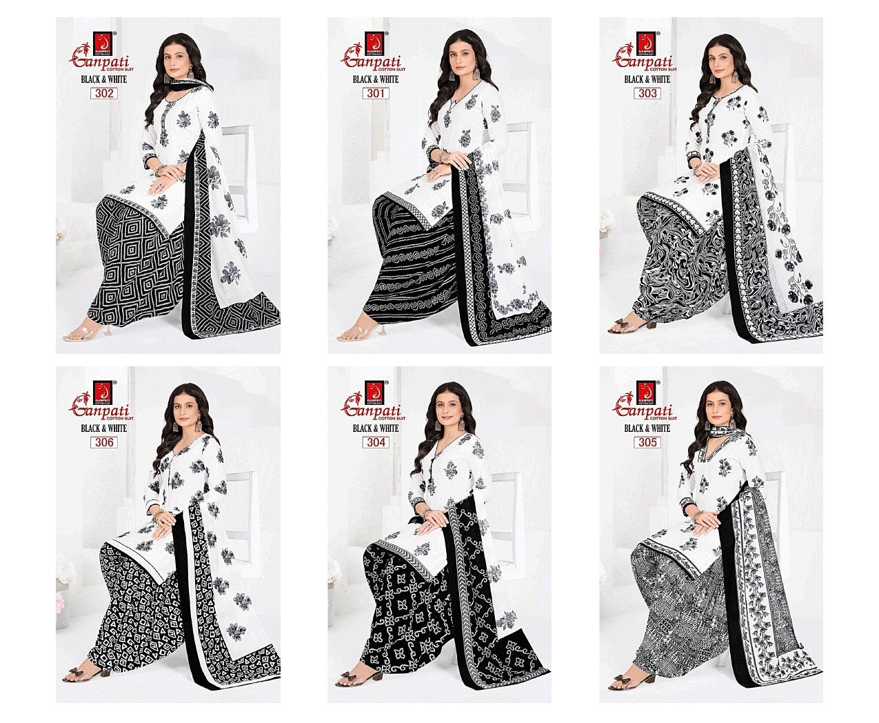 Black And White Vol 3 Ganpati Cotton Patiyala Style Suits Wholesaler