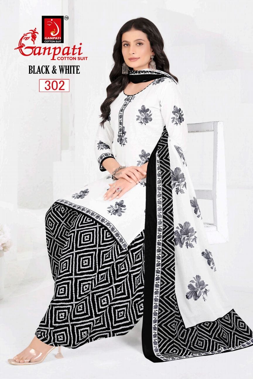 Black And White Vol 3 Ganpati Cotton Patiyala Style Suits Wholesaler