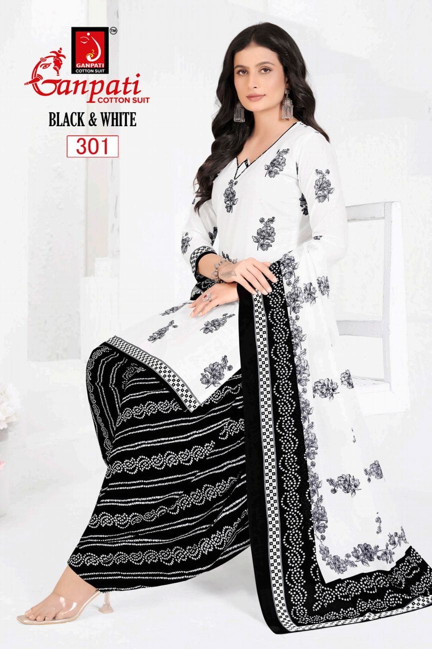 Black And White Vol 3 Ganpati Cotton Patiyala Style Suits Wholesaler