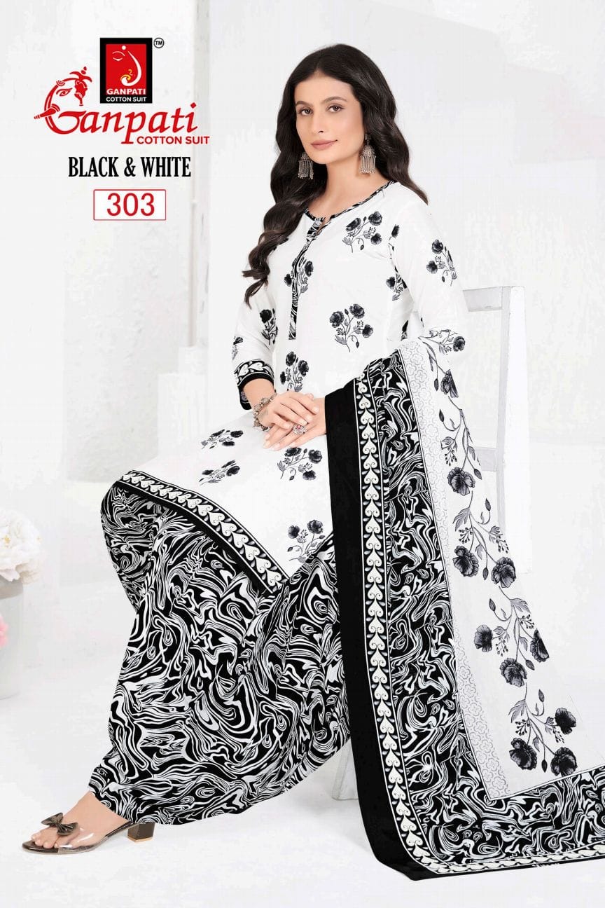 Black And White Vol 3 Ganpati Cotton Patiyala Style Suits Wholesaler