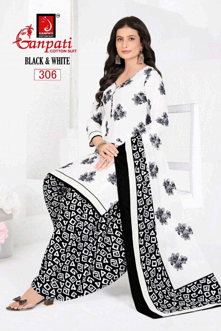 Black And White Vol 3 Ganpati Cotton Patiyala Style Suits Wholesaler