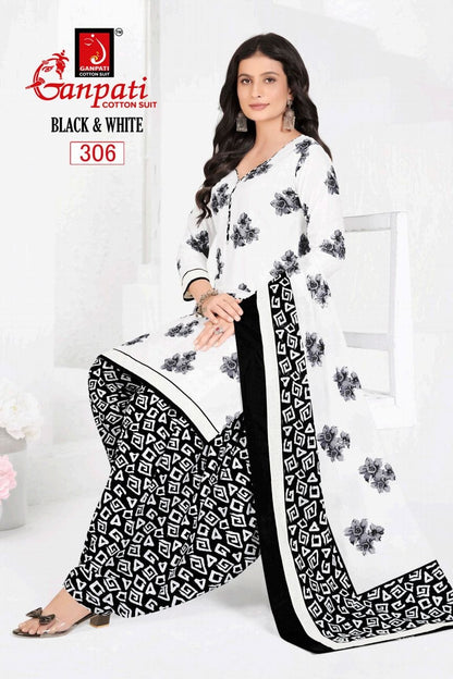 Black And White Vol 3 Ganpati Cotton Patiyala Style Suits Wholesaler