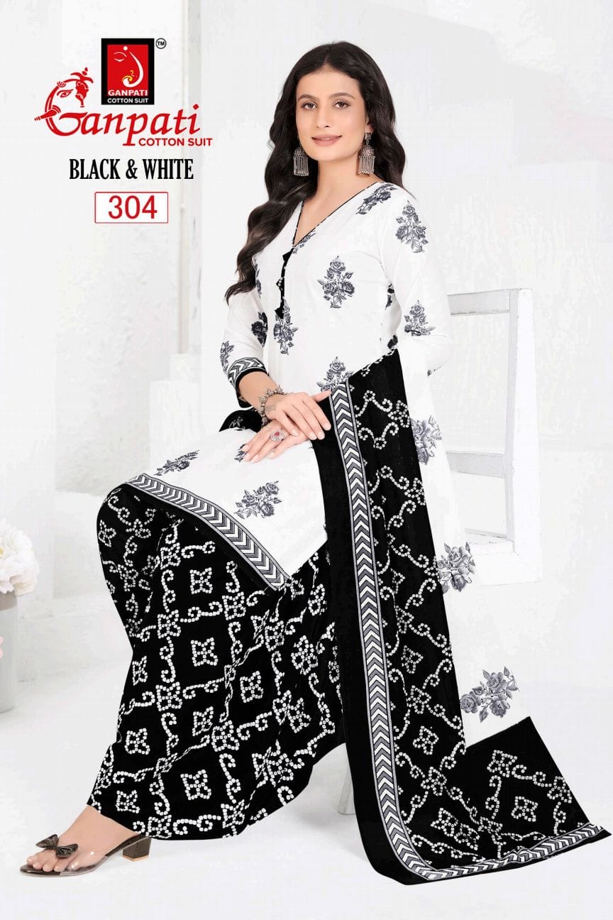 Black And White Vol 3 Ganpati Cotton Patiyala Style Suits Wholesaler