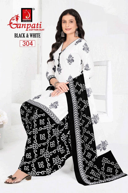 Black And White Vol 3 Ganpati Cotton Patiyala Style Suits Wholesaler