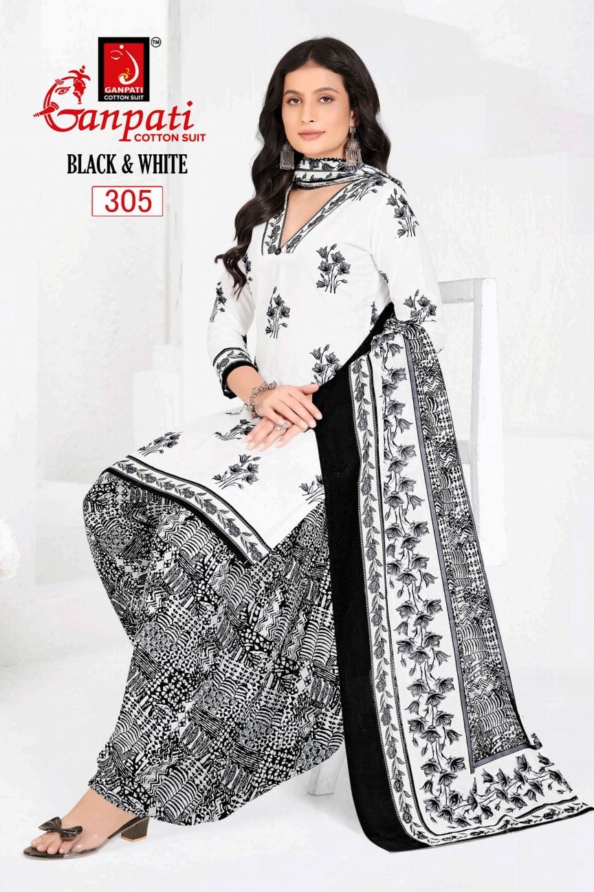 Black And White Vol 3 Ganpati Cotton Patiyala Style Suits Wholesaler