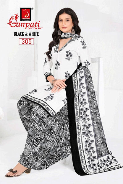 Black And White Vol 3 Ganpati Cotton Patiyala Style Suits Wholesaler