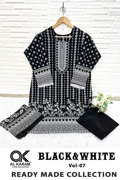 Black And White Vol 7 Al Karam Lawn Karachi Readymade Suits Manufacturer