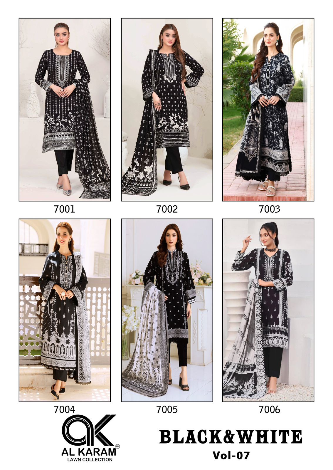 Black And White Vol 7 Al Karam Cambric Karachi Salwar Suits Manufacturer