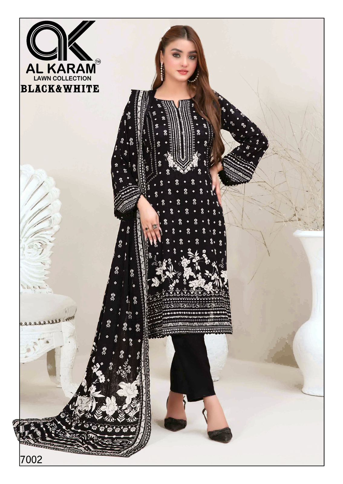 Black And White Vol 7 Al Karam Cambric Karachi Salwar Suits Manufacturer