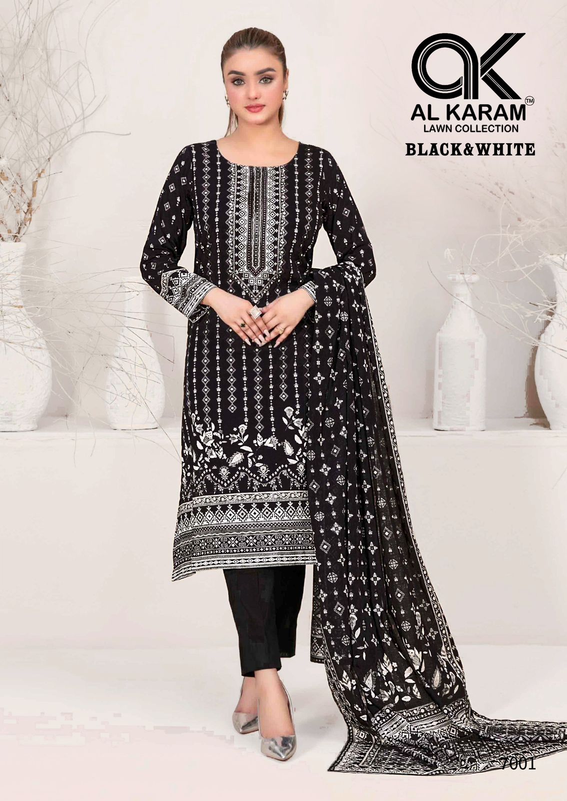 Black And White Vol 7 Al Karam Cambric Karachi Salwar Suits Manufacturer
