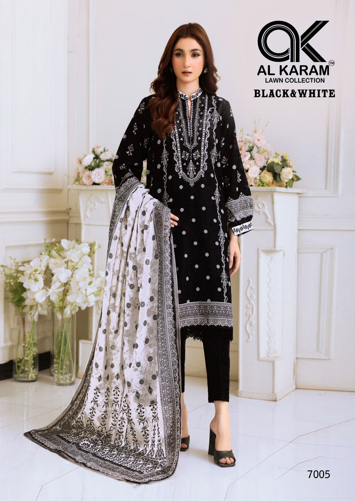 Black And White Vol 7 Al Karam Cambric Karachi Salwar Suits Manufacturer
