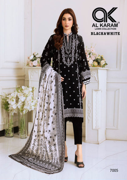 Black And White Vol 7 Al Karam Cambric Karachi Salwar Suits Manufacturer