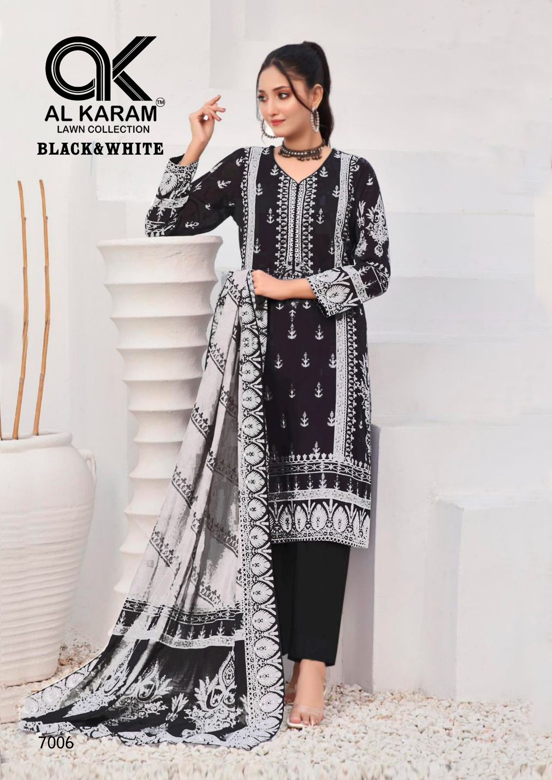 Black And White Vol 7 Al Karam Cambric Karachi Salwar Suits Manufacturer