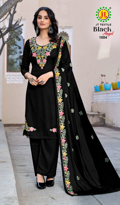Black Angel Vol 1 Jt Rayon Pant Style Suits Wholesaler Ahmedabad