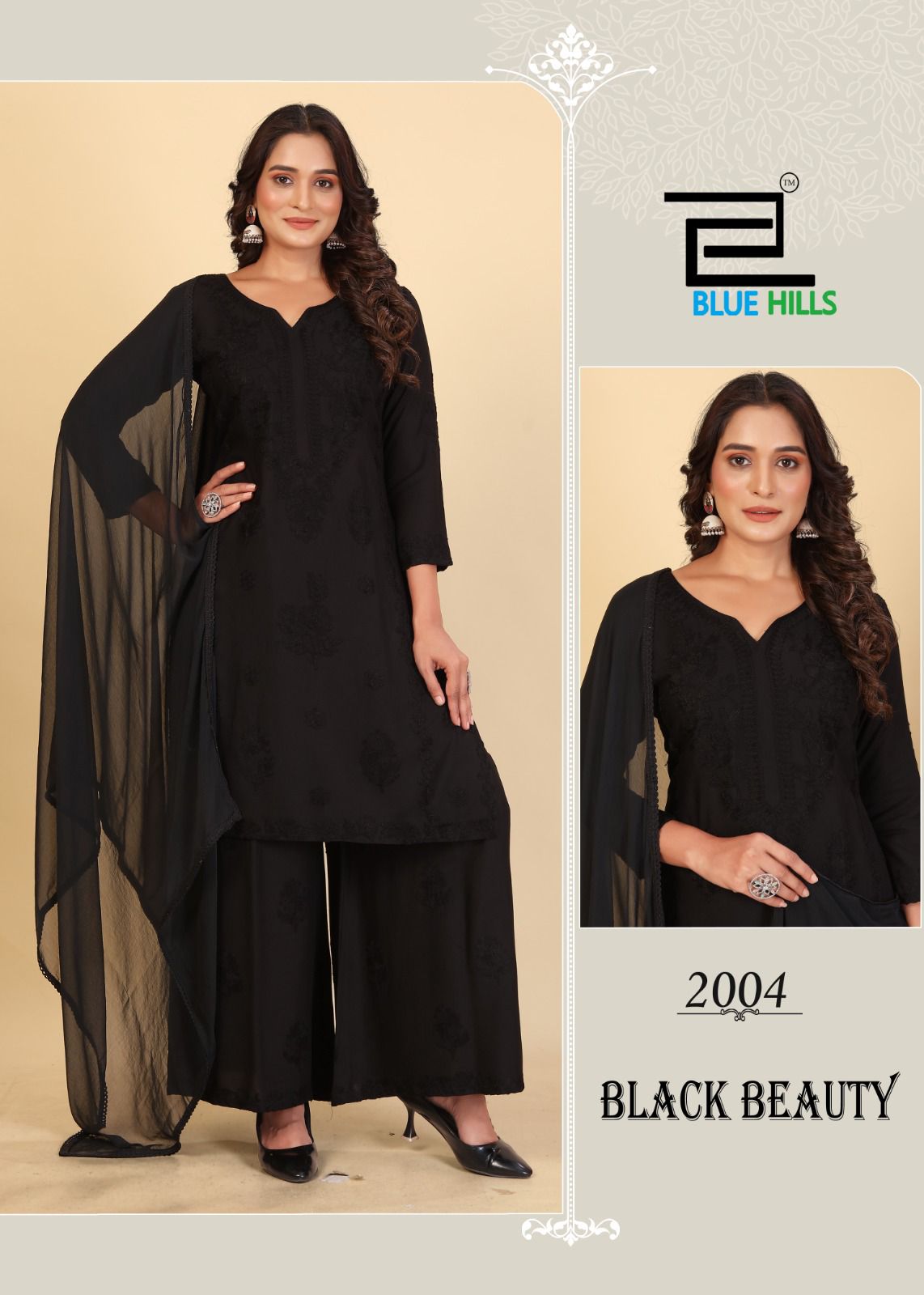 Black Beauty Blue Hills Rayon 14Kg Readymade Plazzo Style Suits Wholesale Price