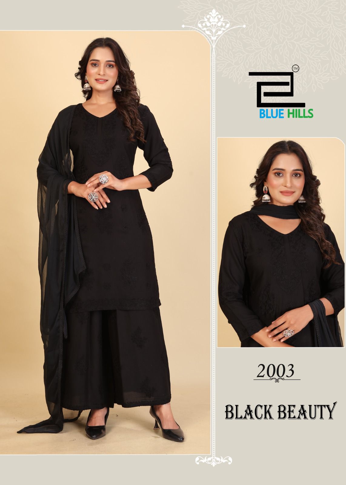 Black Beauty Blue Hills Rayon 14Kg Readymade Plazzo Style Suits Wholesale Price