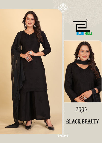 Black Beauty Blue Hills Rayon 14Kg Readymade Plazzo Style Suits Wholesale Price