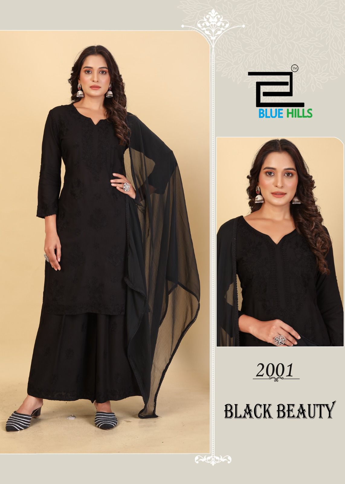 Black Beauty Blue Hills Rayon 14Kg Readymade Plazzo Style Suits Wholesale Price