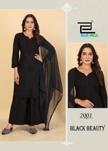 Black Beauty Blue Hills Rayon 14Kg Readymade Plazzo Style Suits Wholesale Price