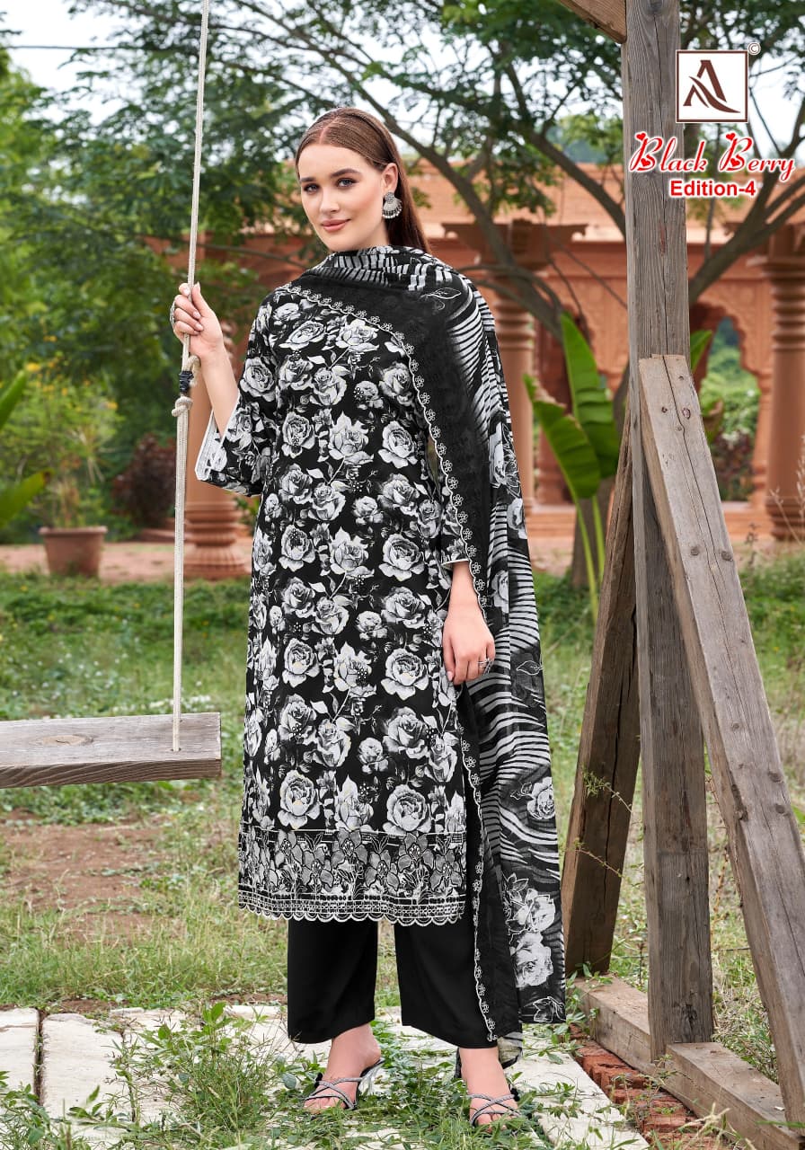 Black Berry Edition 4 Alok Cambric Cotton Karachi Salwar Suits Exporter
