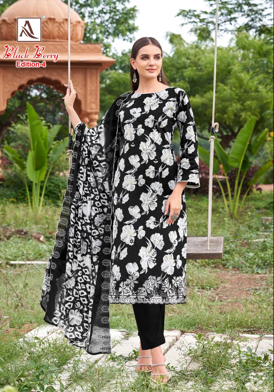 Black Berry Edition 4 Alok Cambric Cotton Karachi Salwar Suits Exporter