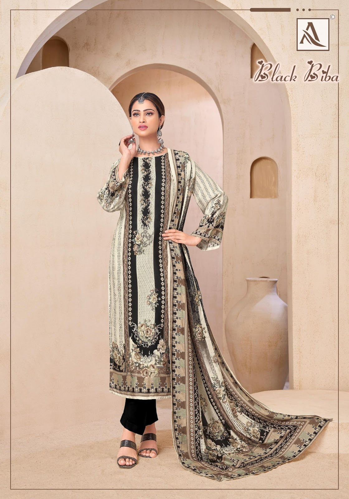 Black Biba Alok Viscose Muslin Karachi Salwar Suits Manufacturer India
