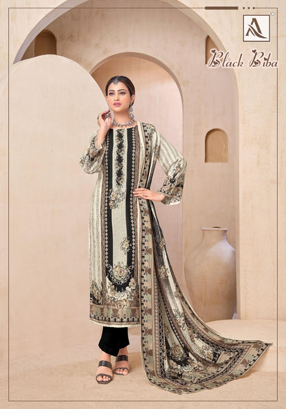 Black Biba Alok Viscose Muslin Karachi Salwar Suits Manufacturer India