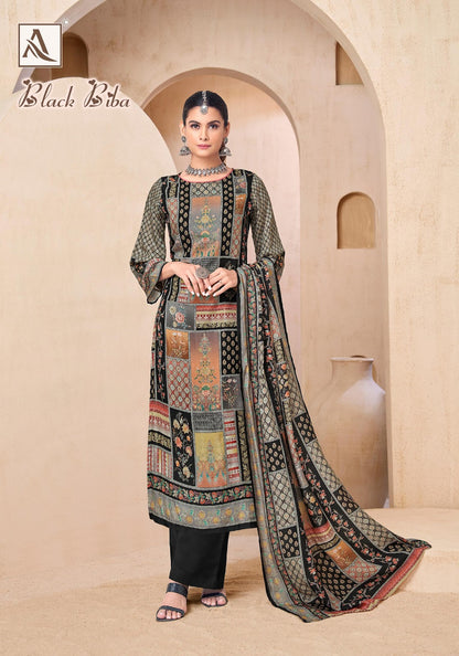 Black Biba Alok Viscose Muslin Karachi Salwar Suits Manufacturer India