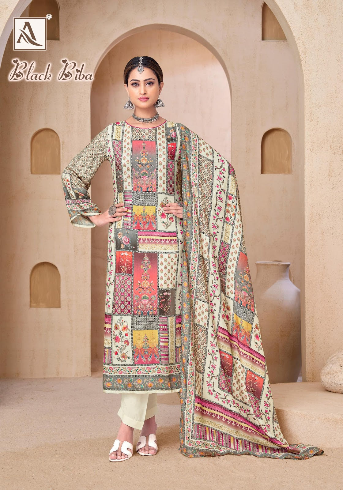 Black Biba Alok Viscose Muslin Karachi Salwar Suits Manufacturer India