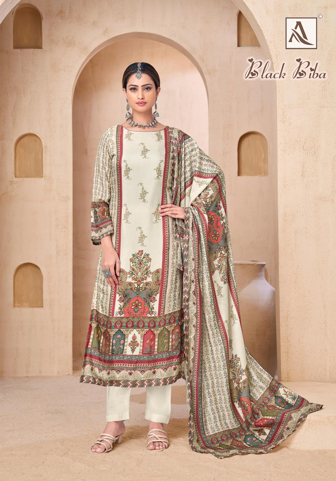 Black Biba Alok Viscose Muslin Karachi Salwar Suits Manufacturer India