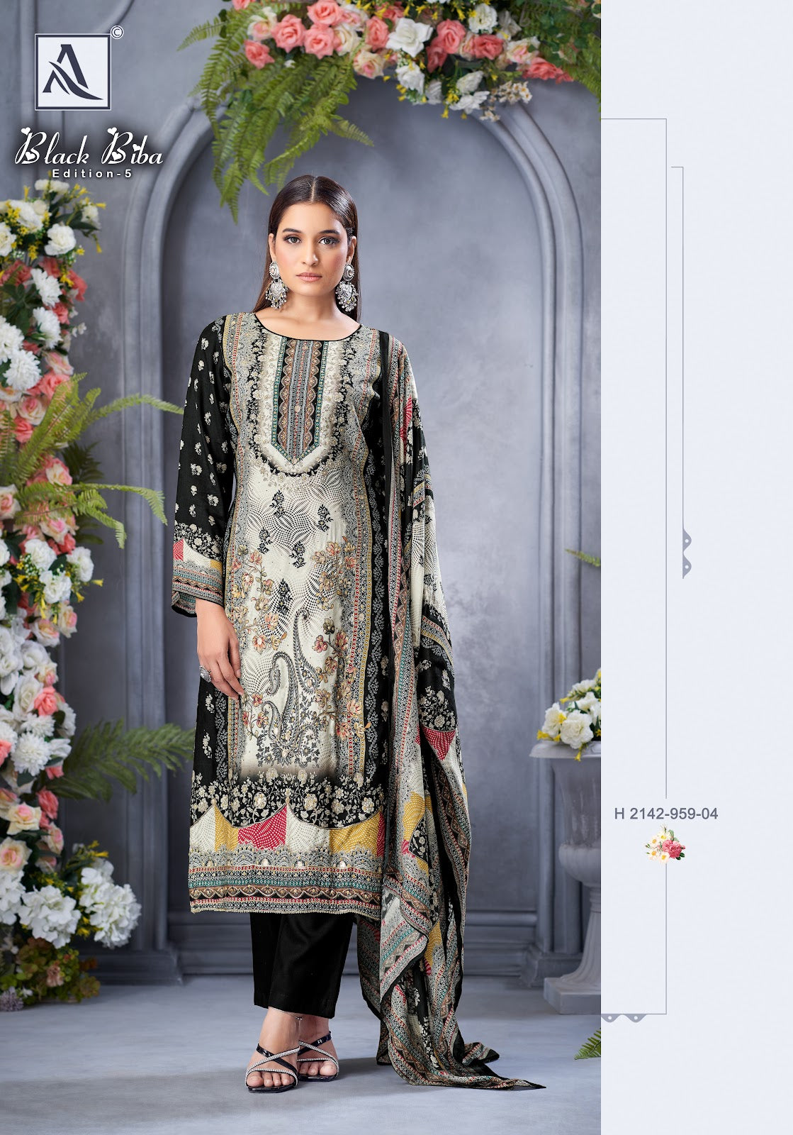 Black Biba Edition 5 Alok Viscose Muslin Karachi Salwar Suits Exporter Ahmedabad