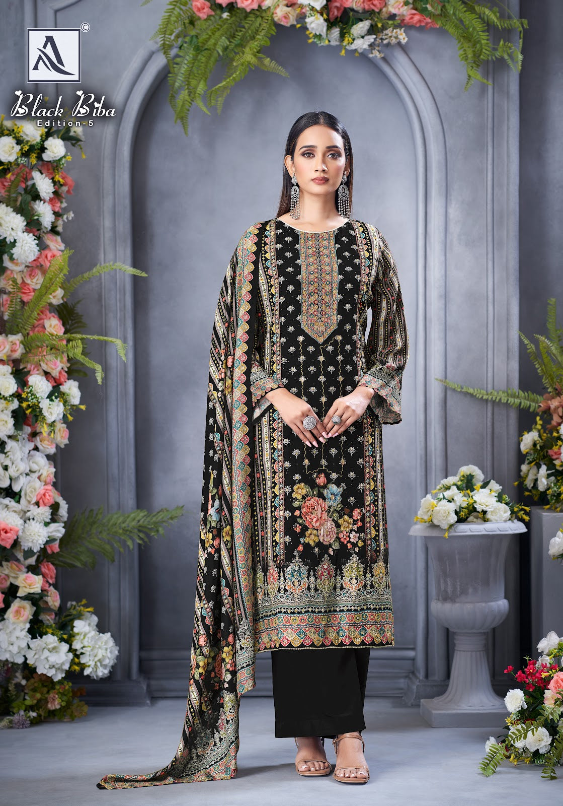 Black Biba Edition 5 Alok Viscose Muslin Karachi Salwar Suits Exporter Ahmedabad