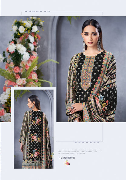 Black Biba Edition 5 Alok Viscose Muslin Karachi Salwar Suits Exporter Ahmedabad