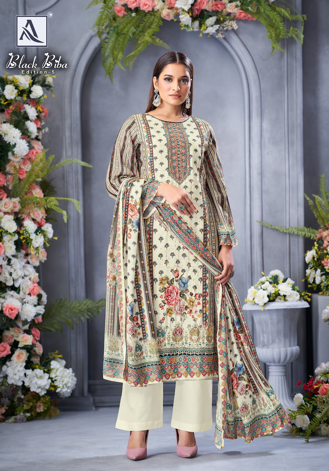 Black Biba Edition 5 Alok Viscose Muslin Karachi Salwar Suits Exporter Ahmedabad