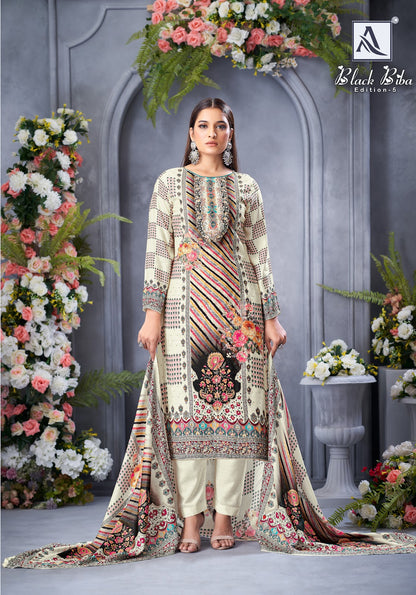Black Biba Edition 5 Alok Viscose Muslin Karachi Salwar Suits Exporter Ahmedabad