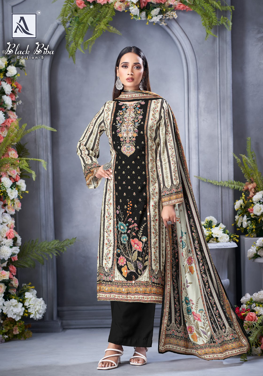 Black Biba Edition 5 Alok Viscose Muslin Karachi Salwar Suits Exporter Ahmedabad
