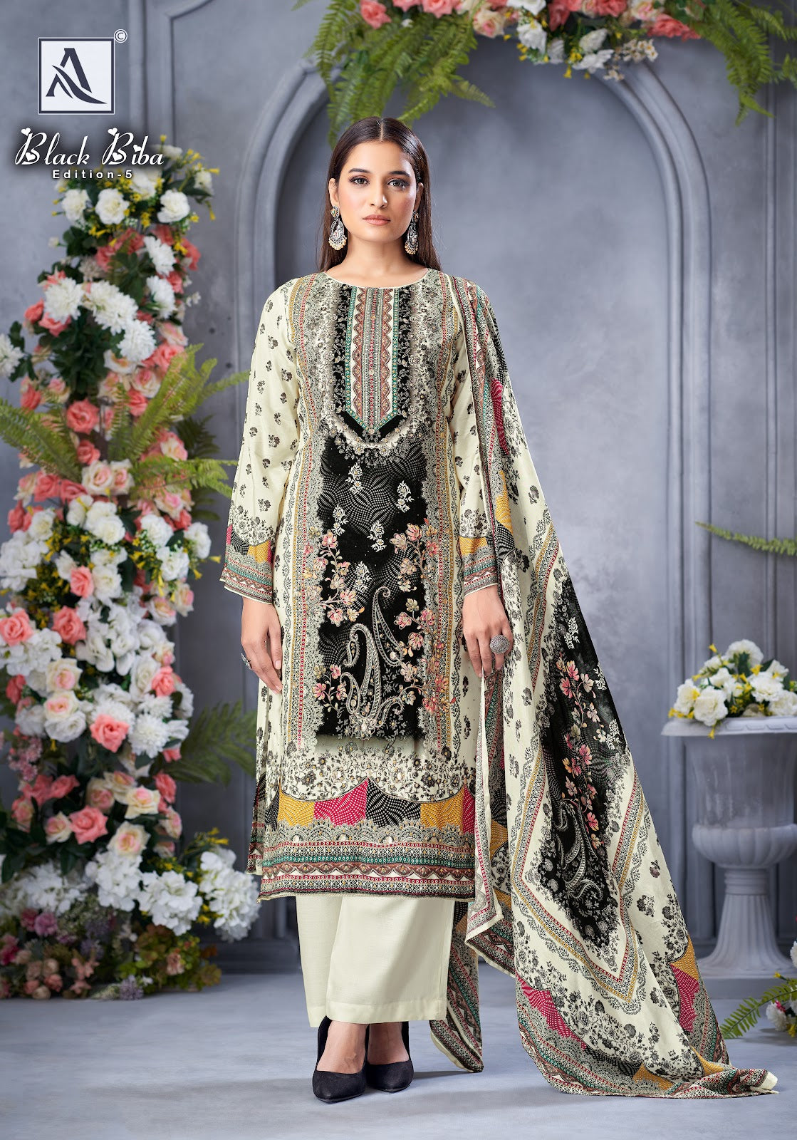 Black Biba Edition 5 Alok Viscose Muslin Karachi Salwar Suits Exporter Ahmedabad