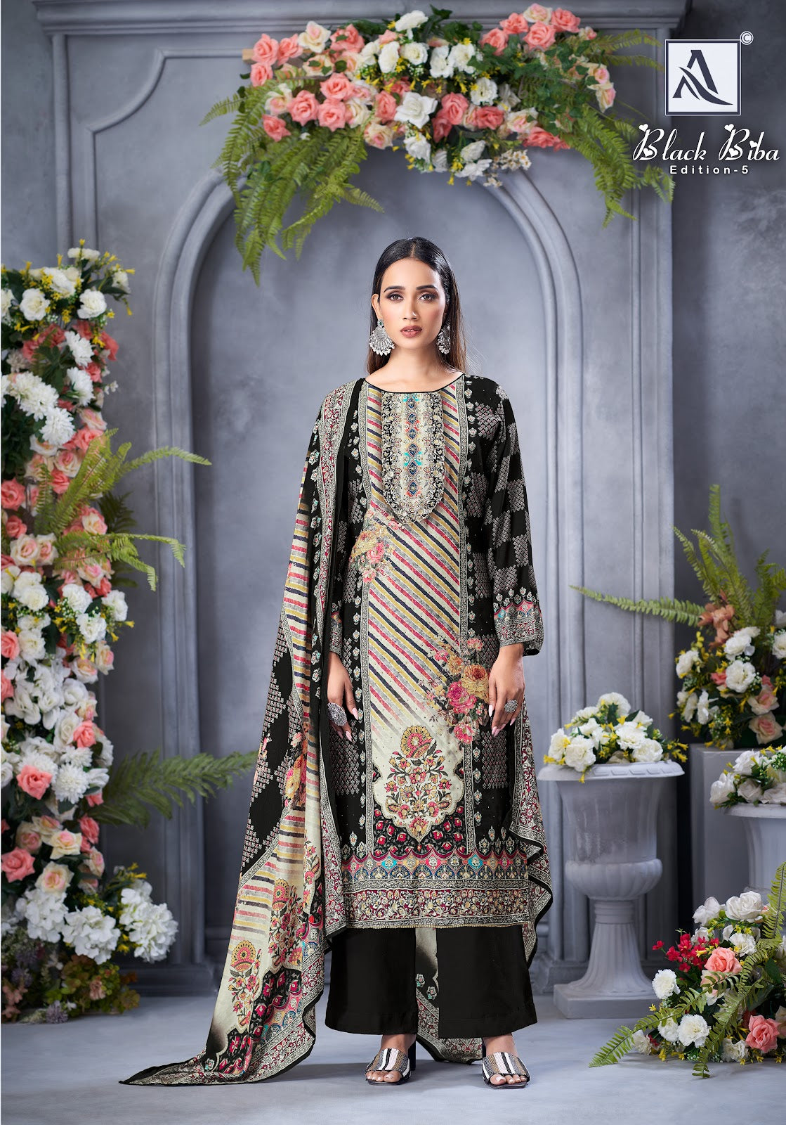 Black Biba Edition 5 Alok Viscose Muslin Karachi Salwar Suits Exporter Ahmedabad