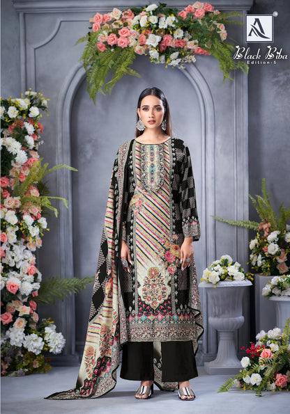 Black Biba Edition 5 Alok Viscose Muslin Karachi Salwar Suits Exporter Ahmedabad