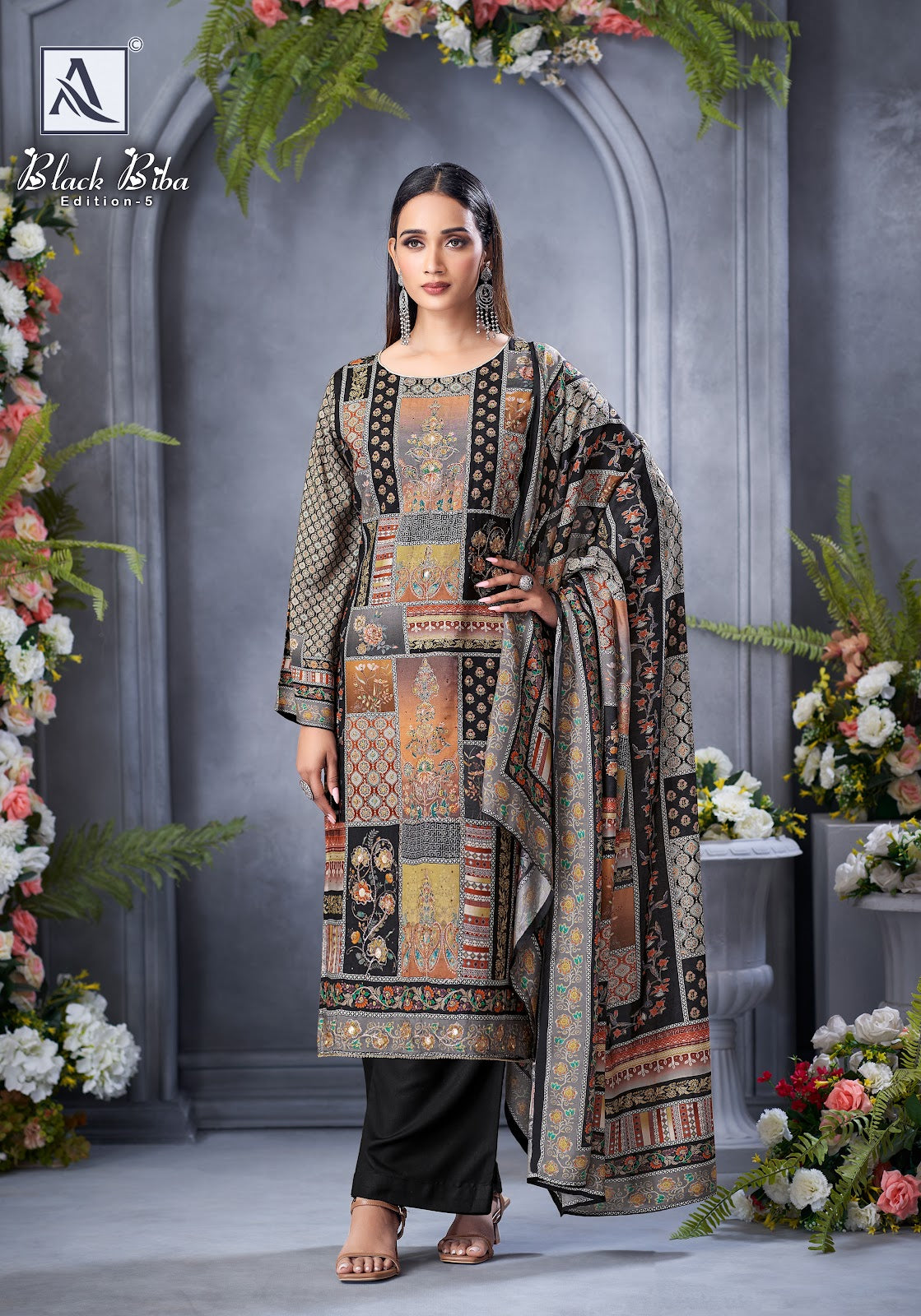 Black Biba Edition 5 Alok Viscose Muslin Karachi Salwar Suits Exporter Ahmedabad