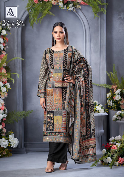 Black Biba Edition 5 Alok Viscose Muslin Karachi Salwar Suits Exporter Ahmedabad