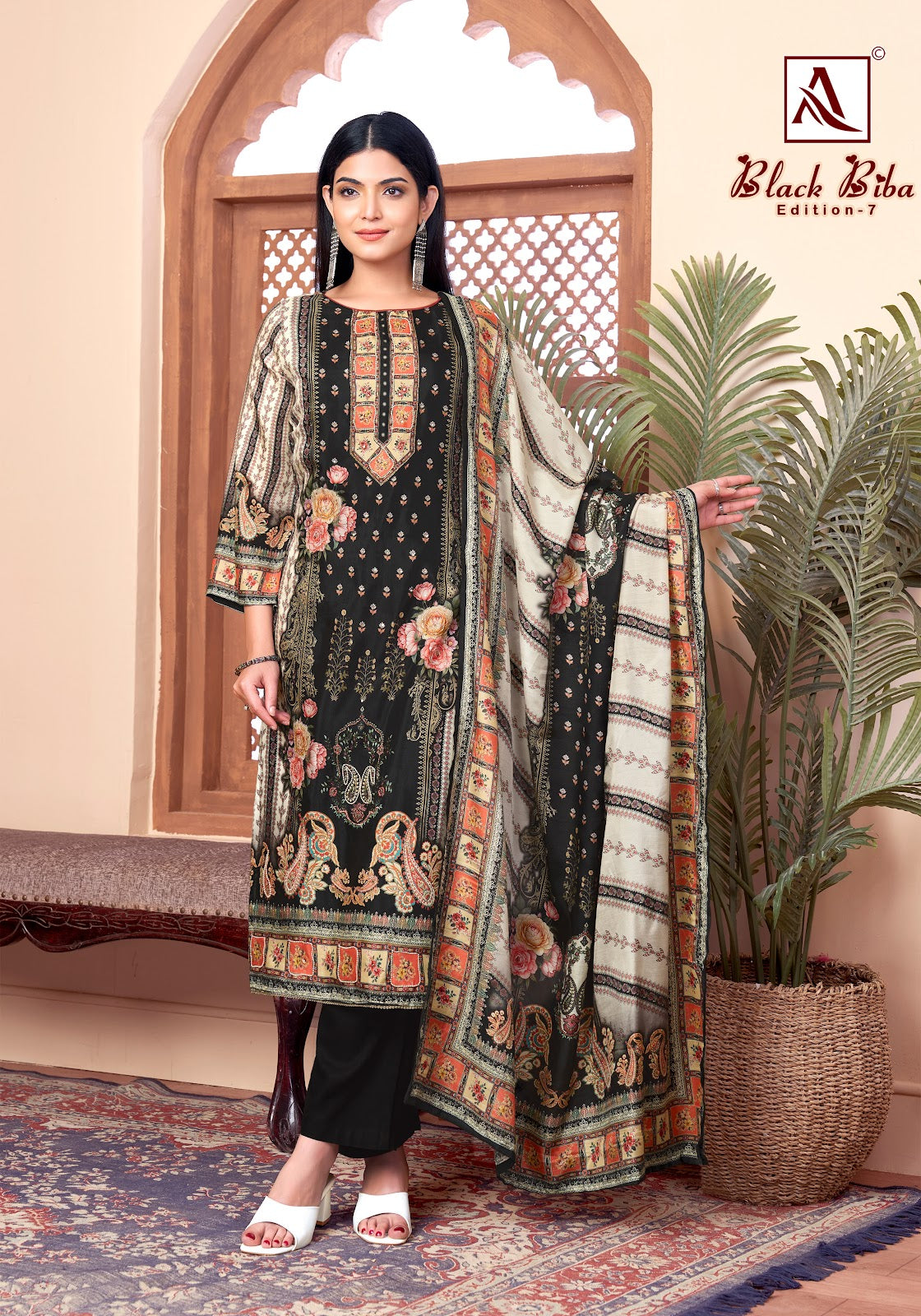 Black Biba Edition 7 Alok Viscose Muslin Karachi Salwar Suits Exporter