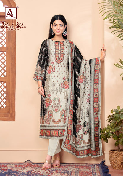 Black Biba Edition 7 Alok Viscose Muslin Karachi Salwar Suits Exporter
