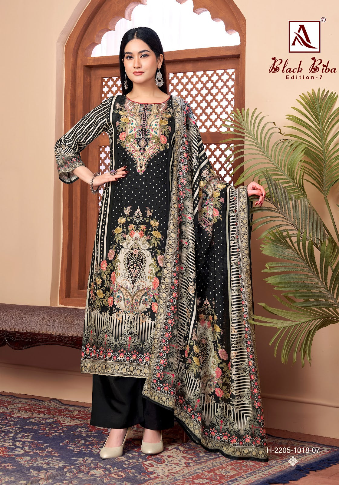 Black Biba Edition 7 Alok Viscose Muslin Karachi Salwar Suits Exporter