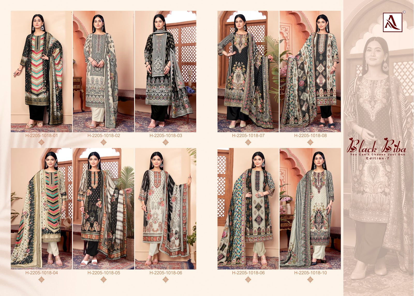 Black Biba Edition 7 Alok Viscose Muslin Karachi Salwar Suits Exporter