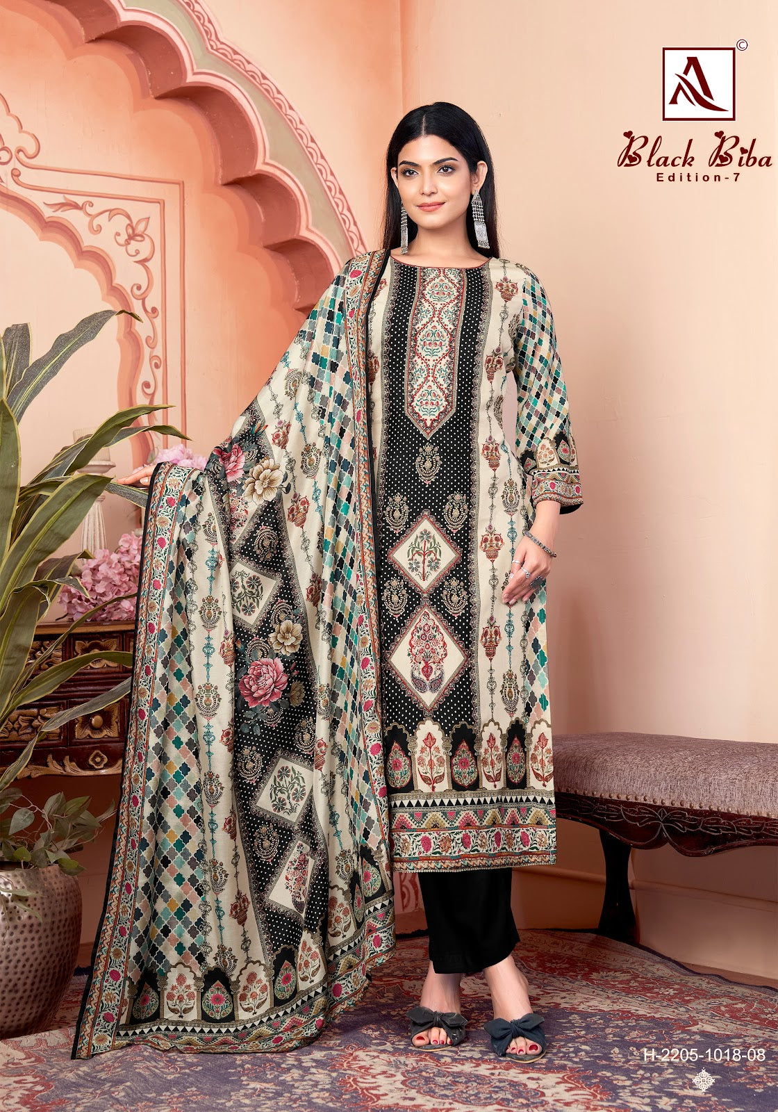 Black Biba Edition 7 Alok Viscose Muslin Karachi Salwar Suits Exporter